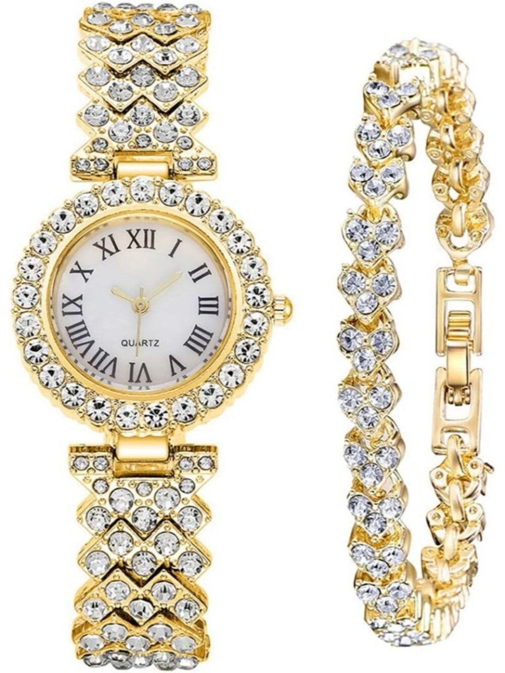 Women's Gold Luxury Fashion Ladies Bangle Bracelet Set Dress Elegant Wrist Watch